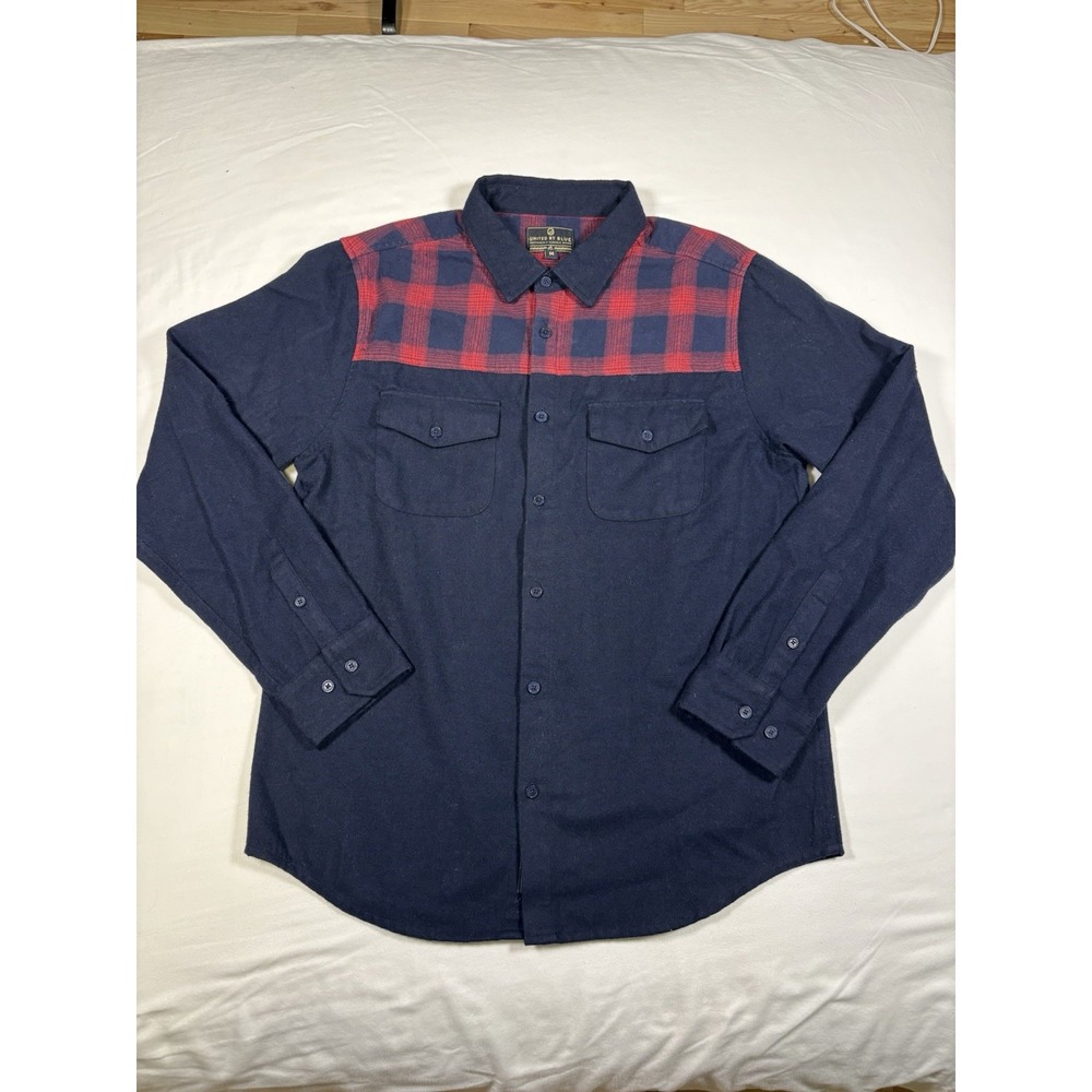 United By Blue Banff Wool Blend Shirt Mens Medium Navy Red Plaid Yoke Flannel